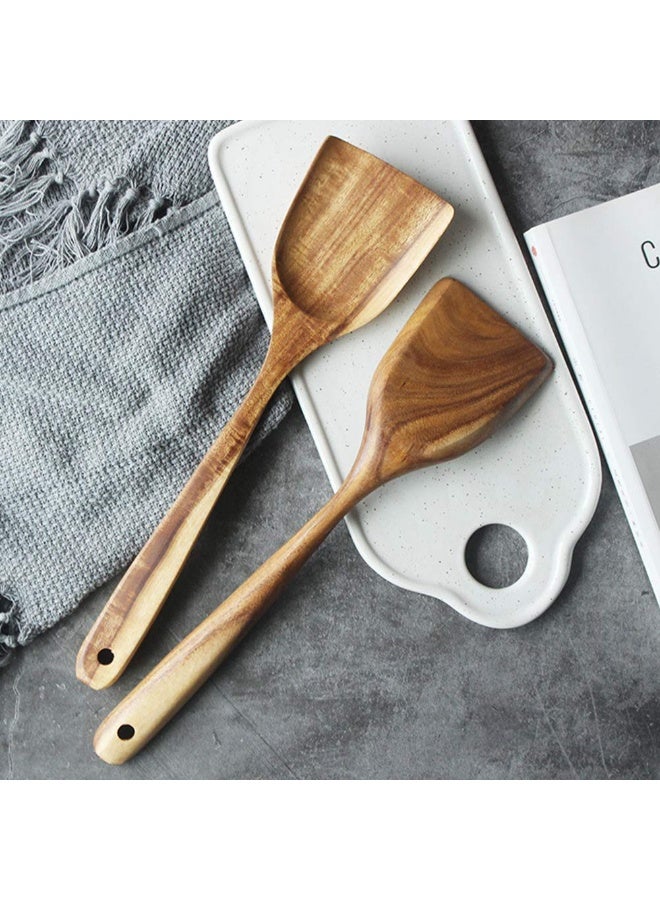 Wooden Spatula, 13 Inch Natural Teak Long Handle Turner, Handmade for Non-stick Cookware - Image 5