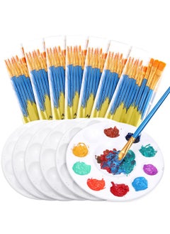 Yahenda 198 Pcs Paint Brush Palette Set, 180 Pcs Brushes And 18 Pcs Round Paint Tray Palettes Paint Pallets For Adults Art Paintbrush Sets For Kids Nylon Hair Paint Brushes Acrylic Oil Watercolor Painting  - Image 1