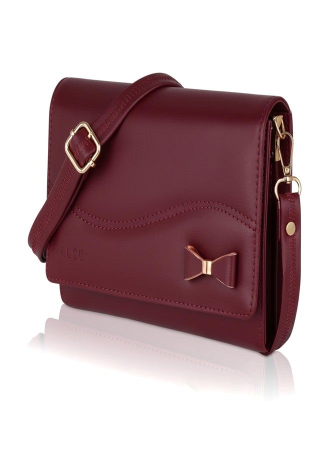 ALSU Women's Sling Bag | Cross body bag| Side bag| Credit car slots| zipper pockets| detachable straps| adjustable straps| daily use| phone pockets (Maroon) - Image 1