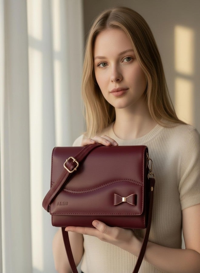 ALSU Women's Sling Bag | Cross body bag| Side bag| Credit car slots| zipper pockets| detachable straps| adjustable straps| daily use| phone pockets (Maroon) - Image 2