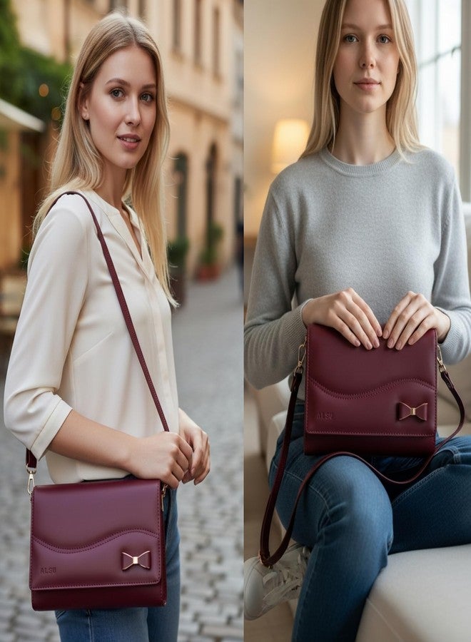 ALSU Women's Sling Bag | Cross body bag| Side bag| Credit car slots| zipper pockets| detachable straps| adjustable straps| daily use| phone pockets (Maroon) - Image 4