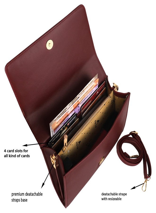 ALSU Women's Sling Bag | Cross body bag| Side bag| Credit car slots| zipper pockets| detachable straps| adjustable straps| daily use| phone pockets (Maroon) - Image 5