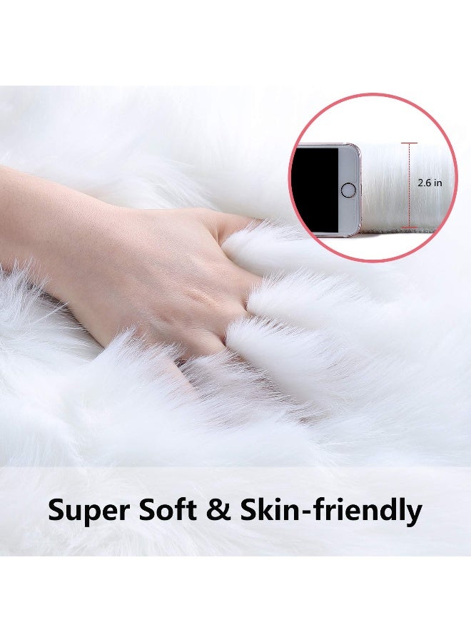 Softlife White Small Faux Fur Sheepskin Throw Rug Fluffy Shag Fur Chair Cover Pad Washable Square Area Rugs for Living Room Bedroom Dorm 20" x 20" - Image 3