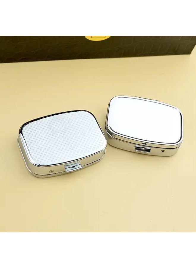 Rectangular Double Grid Iron Mirror Medicine Box Portable 2 Compartments Personal Medication Case For Travel - Image 4