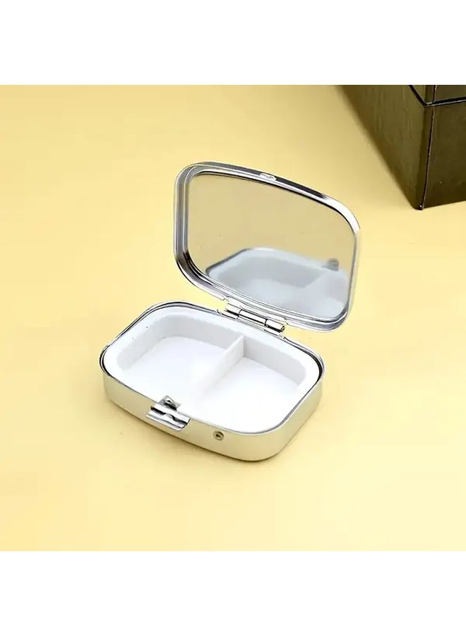 Rectangular Double Grid Iron Mirror Medicine Box Portable 2 Compartments Personal Medication Case For Travel - Image 5