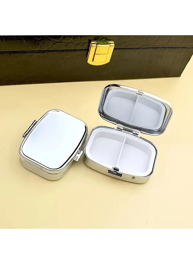Rectangular Double Grid Iron Mirror Medicine Box Portable 2 Compartments Personal Medication Case For Travel - Image 1