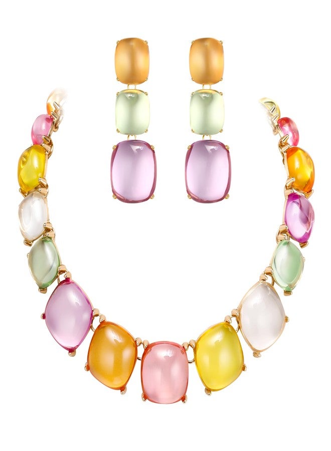 بريلوف طقم مجوهرات أنيق من بريلوف فاشن، يتألف من قلادة وأقراط متدلية مزينة بالخرز، مناسب للنساء، مثالي لحفلات التنكر، وحفلات الكريسماس، وحفلات التخرج، متعدد الألوان، بلون ذهبي. - Image 1