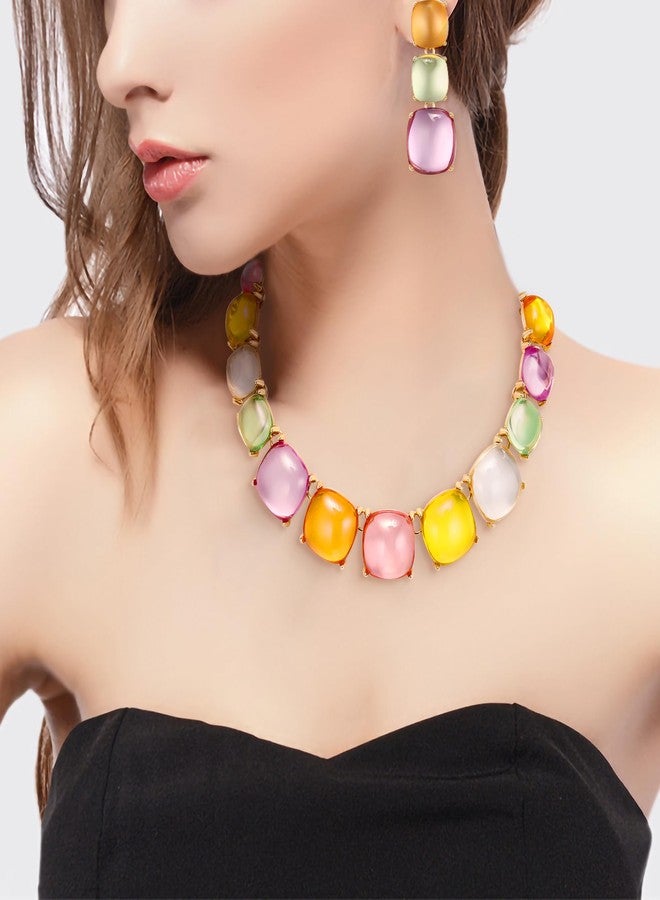 بريلوف طقم مجوهرات أنيق من بريلوف فاشن، يتألف من قلادة وأقراط متدلية مزينة بالخرز، مناسب للنساء، مثالي لحفلات التنكر، وحفلات الكريسماس، وحفلات التخرج، متعدد الألوان، بلون ذهبي. - Image 2