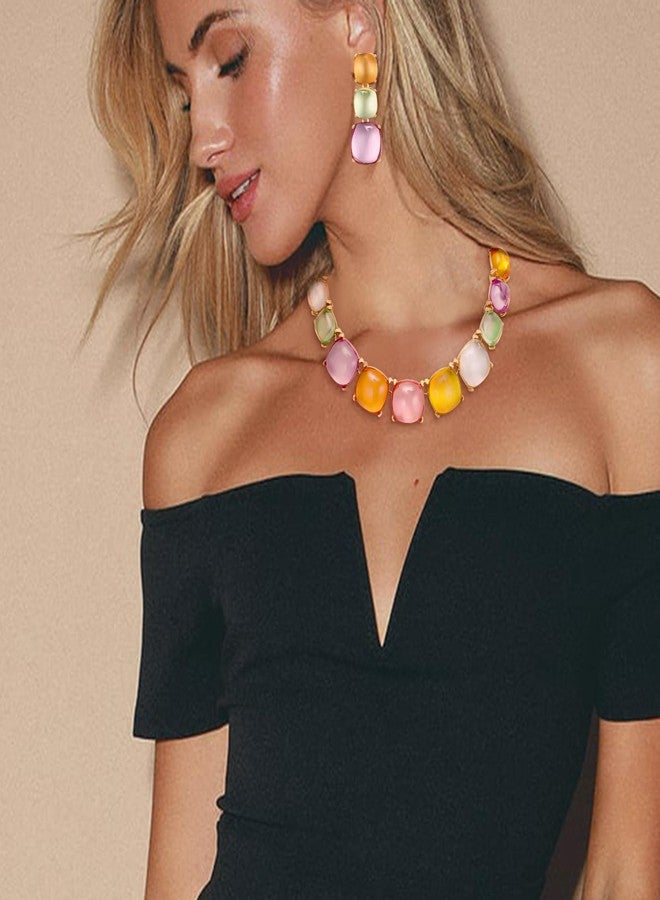 بريلوف طقم مجوهرات أنيق من بريلوف فاشن، يتألف من قلادة وأقراط متدلية مزينة بالخرز، مناسب للنساء، مثالي لحفلات التنكر، وحفلات الكريسماس، وحفلات التخرج، متعدد الألوان، بلون ذهبي. - Image 3