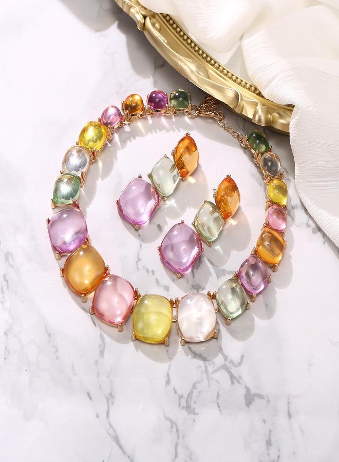 بريلوف طقم مجوهرات أنيق من بريلوف فاشن، يتألف من قلادة وأقراط متدلية مزينة بالخرز، مناسب للنساء، مثالي لحفلات التنكر، وحفلات الكريسماس، وحفلات التخرج، متعدد الألوان، بلون ذهبي. - Image 4