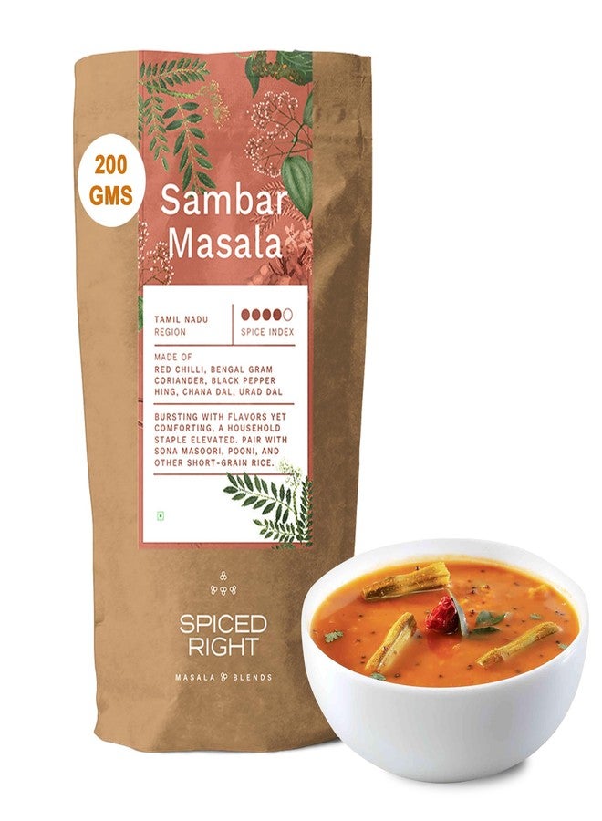 Spiced Right Sambar Masala Powder 200g - Authentic South Indian Sambhar Masala Powder, Bursting with Flavor, Elevate Your Meals. - Image 1