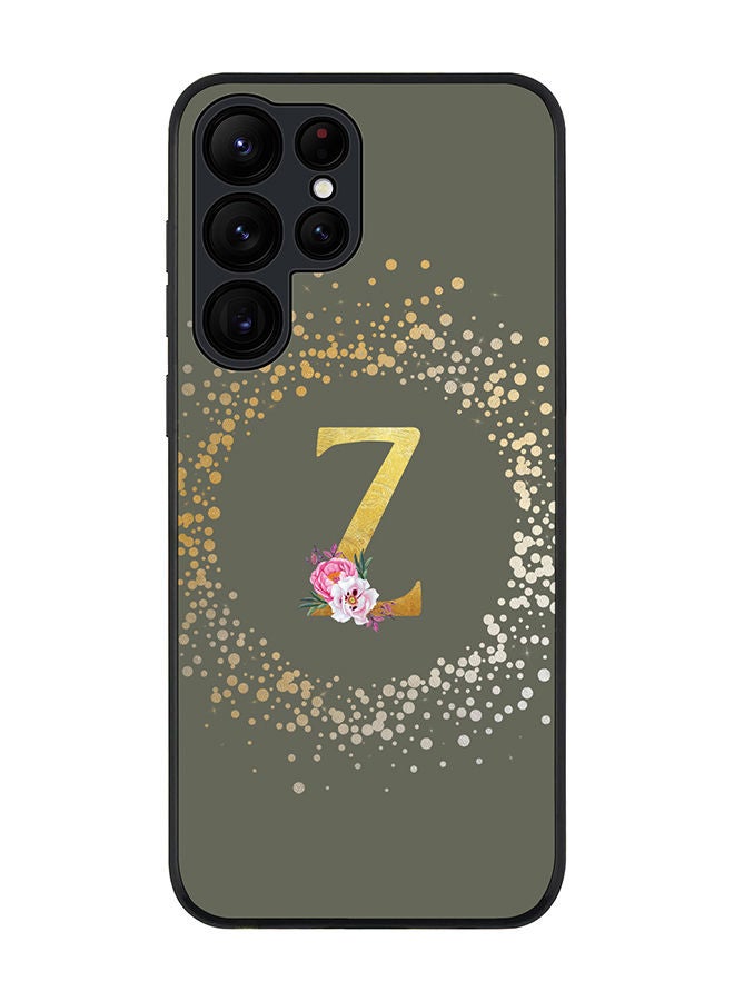 Stylizedd Rugged Black edge case for Samsung Galaxy S22 Ultra 5G Slim fit Soft Case Flexible Rubber Edges TPU Gel Thin Cover - Custom Monogram Initial Letter Floral Pattern Alphabet - Z (Olive Green)