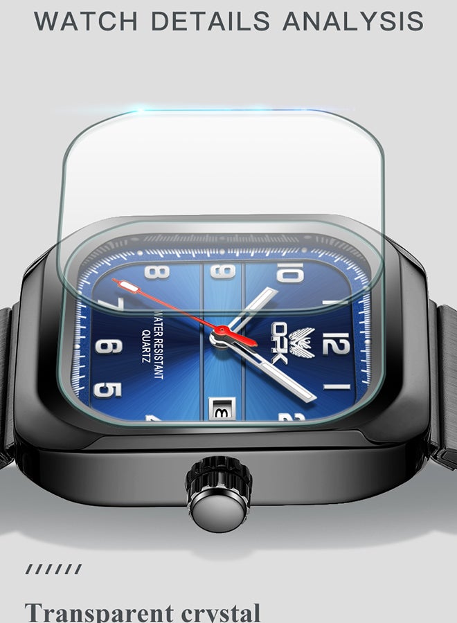 Opk Brand Watch, Stylish Business Exquisite Quartz Watch, Waterproof Single Calendar, Men'S Watch - 6040 Black Steel, Blue Dial. - Image 4