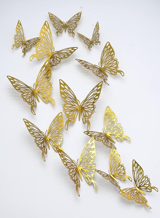 ravido 12 Pcs 3D Butterfly Wall Stickers 3 Sizes Removable Butterflies Sticker,Decoration Kids Bedroom and Wedding,Pattern N(Gold) - Image 1