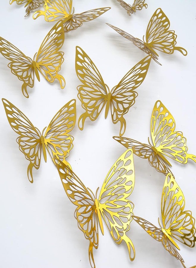 ravido 12 Pcs 3D Butterfly Wall Stickers 3 Sizes Removable Butterflies Sticker,Decoration Kids Bedroom and Wedding,Pattern N(Gold) - Image 3