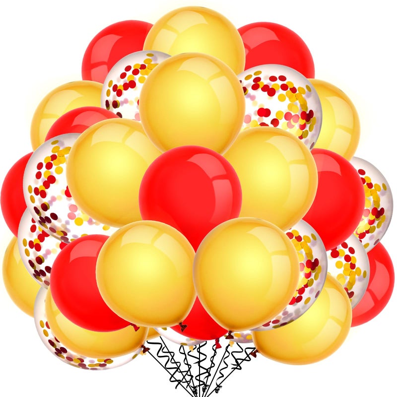 TecUnite 80 Pcs Red Gold Confetti Balloons 12 Inch for Wedding Event Party Arch Balloons Baby Shower Birthday Party Decorations Supplies