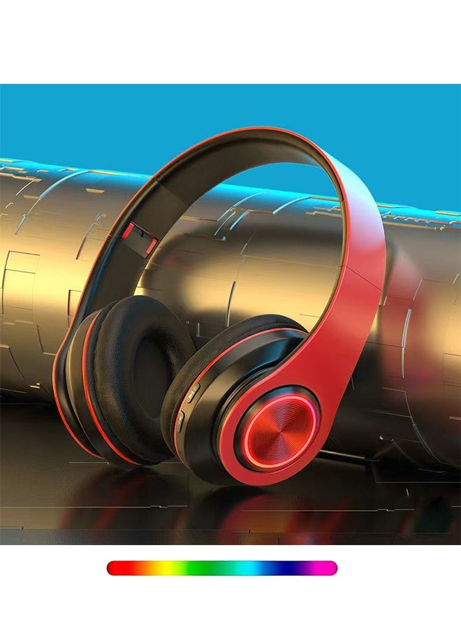 Wireless Bluetooth Headset with Color LED Light, Built-in Microphone, Lightweight, Foldable, Wired Hi-Fi Stereo Headset for Classroom/Home Office/PC/Phone/Kids Adult (Black Red) - Image 1