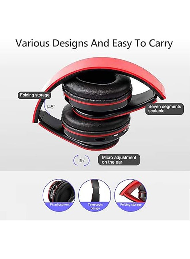 Wireless Bluetooth Headset with Color LED Light, Built-in Microphone, Lightweight, Foldable, Wired Hi-Fi Stereo Headset for Classroom/Home Office/PC/Phone/Kids Adult (Black Red) - Image 4