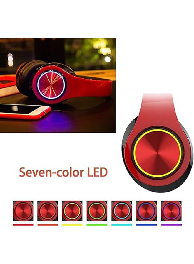 Wireless Bluetooth Headset with Color LED Light, Built-in Microphone, Lightweight, Foldable, Wired Hi-Fi Stereo Headset for Classroom/Home Office/PC/Phone/Kids Adult (Black Red) - Image 2