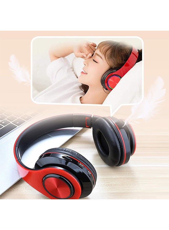 Wireless Bluetooth Headset with Color LED Light, Built-in Microphone, Lightweight, Foldable, Wired Hi-Fi Stereo Headset for Classroom/Home Office/PC/Phone/Kids Adult (Black Red) - Image 5