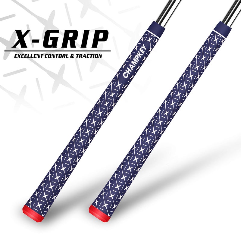 Champkey X Rubber Golf Grips Set - 13 Grips & Repair Kit or Tapes (Midsize, Blue) - Includes Solvent, Hook Blade & Vise Clamp - Image 2