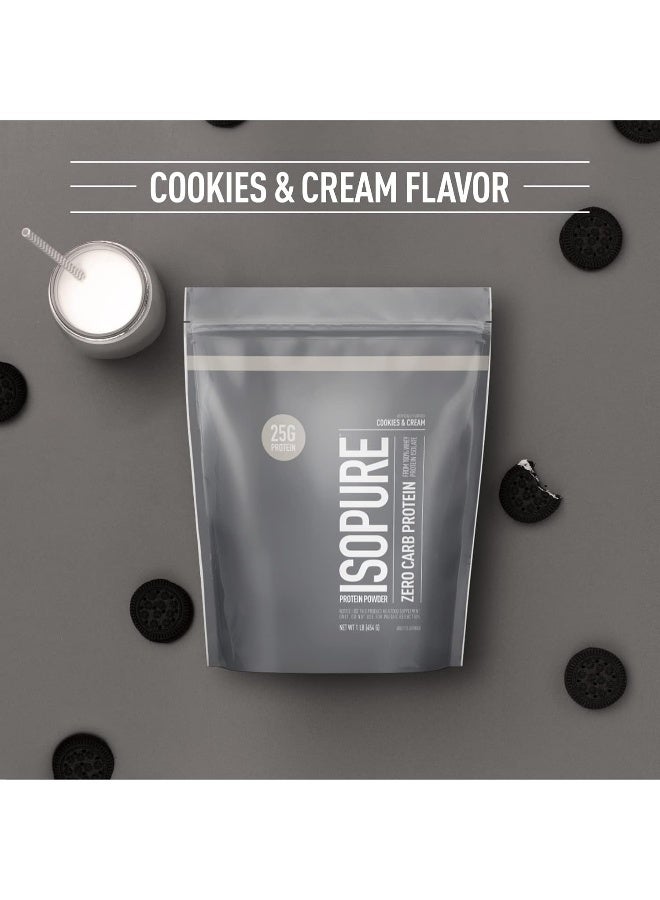 Isopure مسحوق بروتين مصل اللبن المعزول خالي من الكربوهيدرات مع فيتامين C والزنك لدعم المناعة، 25 جم بروتين، وصديق للكيتو - كوكيز وكريم، 1 رطل، 15 حصة (454 جم) - Image 2