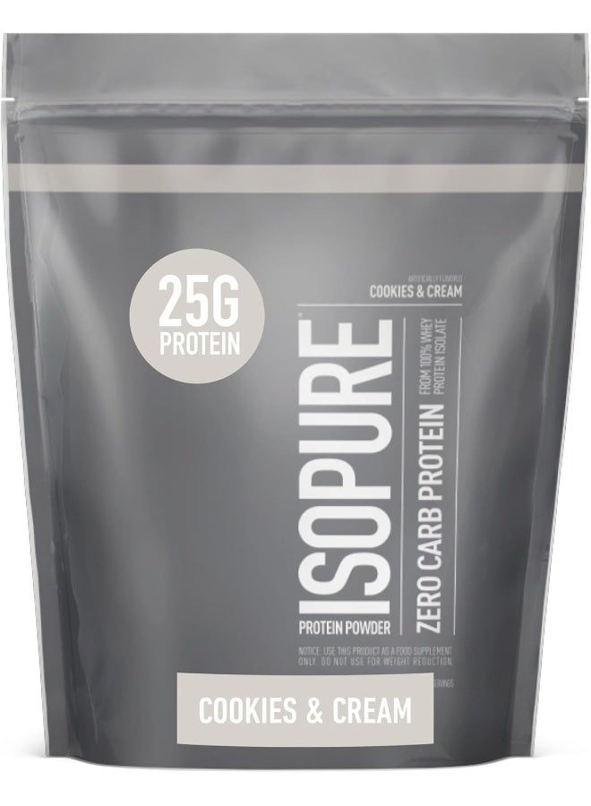 Isopure مسحوق بروتين مصل اللبن المعزول خالي من الكربوهيدرات مع فيتامين C والزنك لدعم المناعة، 25 جم بروتين، وصديق للكيتو - كوكيز وكريم، 1 رطل، 15 حصة (454 جم) - Image 1