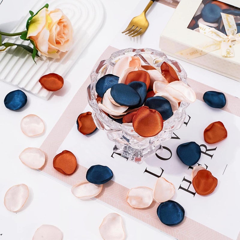 Whaline 300Pcs Silk Rose Petals with Box Navy Blue Champagne Ivory Artificial Flower Petals for Bridal Shower Wedding Aisle Table Centerpieces Reception Tables Romantic Night Decoration - Image 3