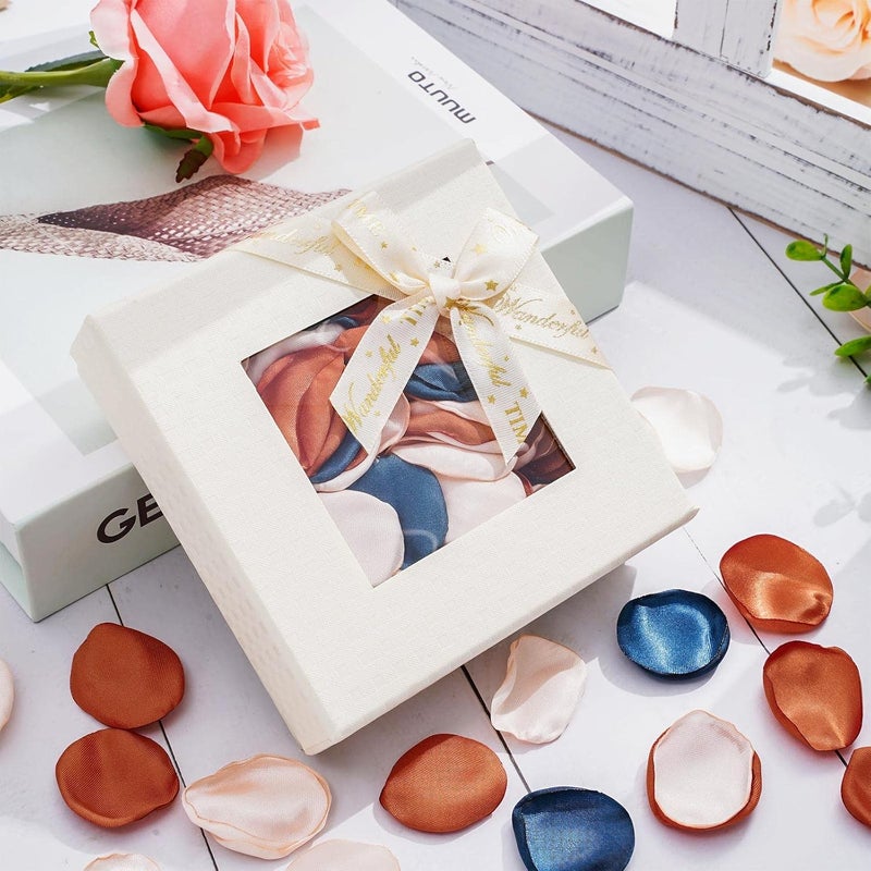 Whaline 300Pcs Silk Rose Petals with Box Navy Blue Champagne Ivory Artificial Flower Petals for Bridal Shower Wedding Aisle Table Centerpieces Reception Tables Romantic Night Decoration - Image 5