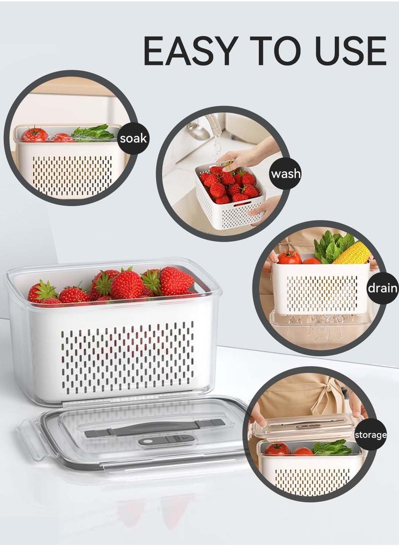LEOKOR - 5 Pack Fruit Storage Containers for Fridge with Removable Colanders, Airtight Produce Vegetable Berry Containers for Fridge, All-In-One Food Storage Containers for Washing, Draining, Freshness - Image 1