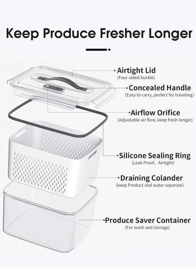 LEOKOR - 5 Pack Fruit Storage Containers for Fridge with Removable Colanders, Airtight Produce Vegetable Berry Containers for Fridge, All-In-One Food Storage Containers for Washing, Draining, Freshness - Image 1