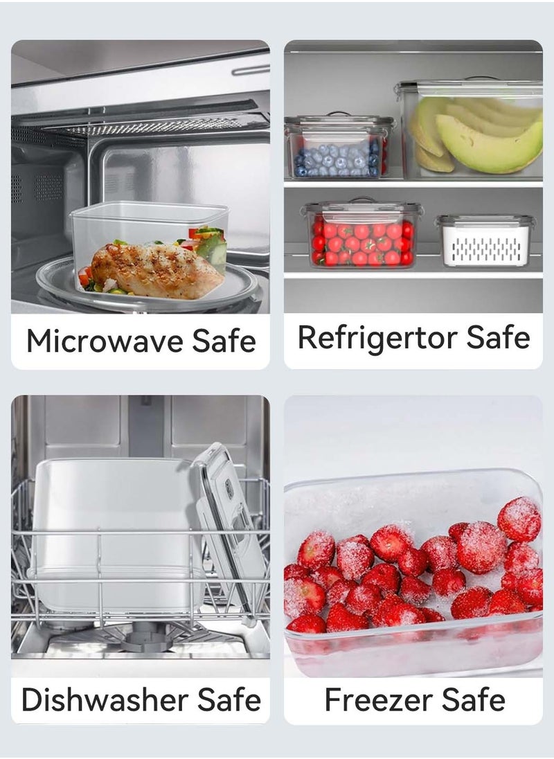 LEOKOR - 5 Pack Fruit Storage Containers for Fridge with Removable Colanders, Airtight Produce Vegetable Berry Containers for Fridge, All-In-One Food Storage Containers for Washing, Draining, Freshness - Image 1