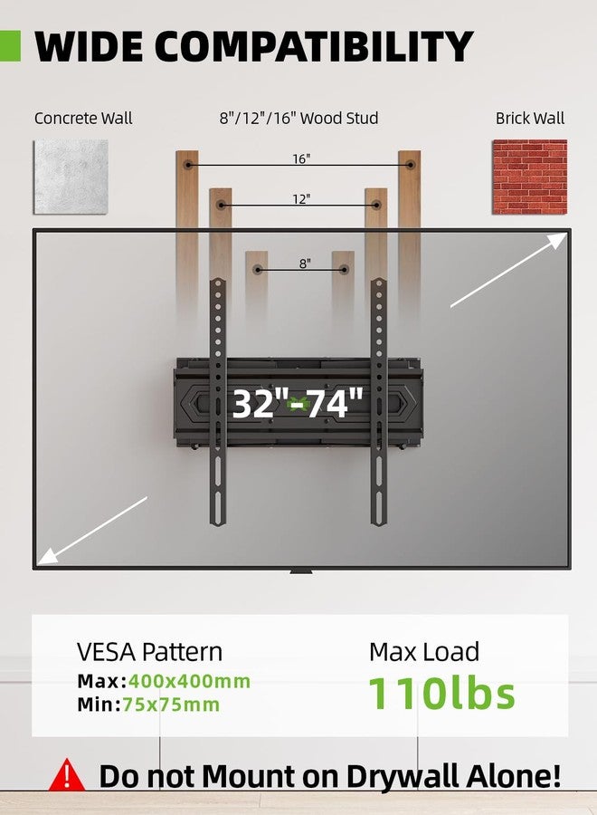 USX MOUNT حامل جداري للتلفزيون من USX MOUNT، مناسب للشاشات المسطحة/LED/4K من 32 إلى 74 بوصة، بوزن يصل إلى 110 رطل، حامل تلفزيون متحرك بالكامل مع ذراعين مفصليين قابلين للدوران والإمالة، أقصى مقاس VESA 400x400 مم، يناسب دعامات خشبية بقياس 12/16 بوصة. - Image 2