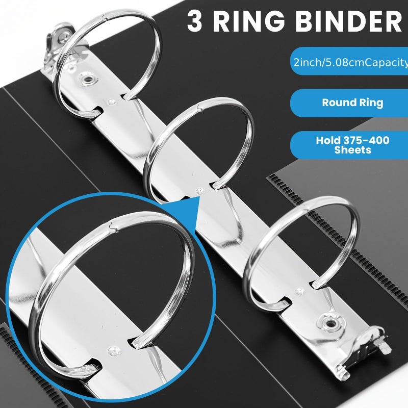 6 Pack Small 3 Ring Binders 5.5 x 8.5 Inch 2 Ring Black Flexible Hold 375 Sheets - Image 3