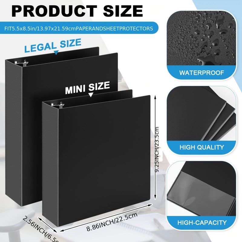 6 Pack Small 3 Ring Binders 5.5 x 8.5 Inch 2 Ring Black Flexible Hold 375 Sheets - Image 2