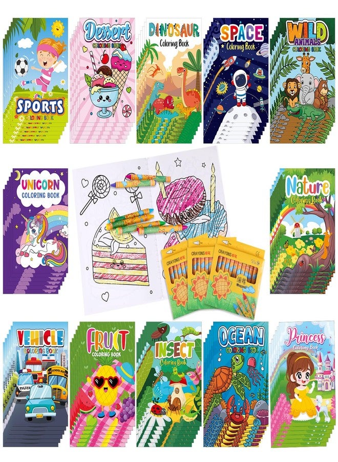 Spakon 144 Pcs Coloring Book with Crayon for Kids Bulk Dinosaur Animal Unicorn Space Maze Mini Coloring Book for Kids Toddler Ages 3-10 Birthday Kindergarten Classroom Reward - Image 1