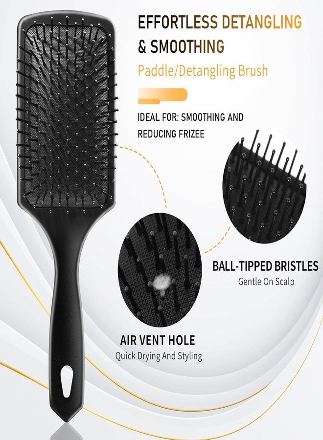 مجموعة فرشاة ومشط الشعر ميريوكس السوداء المكونة من 5 قطع - فرشاة فك تشابك الشعر، فرشاة دائرية، أمشاط ذات أسنان دقيقة وعريضة - مجموعة تصفيف لجميع أنواع الشعر، للنساء والرجال والأطفال - Image 2