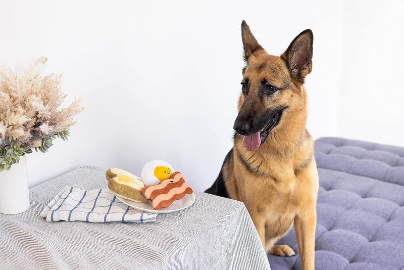 Pearhead Barkfast Dog Toys Set of 3 Plush Pet Squeaker Toys Breakfast Dog Toy Set Toast Bacon  Egg Toy Set Must Have Pet Accessories for Pet Owners - Image 4