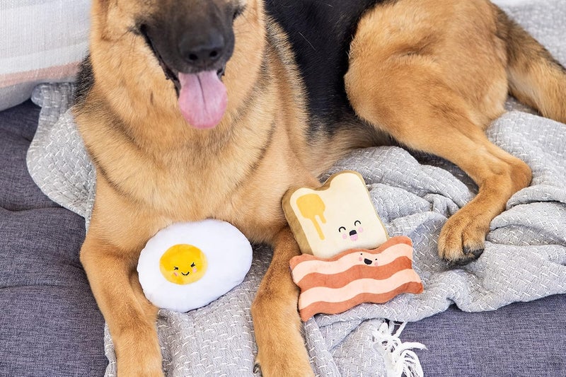 Pearhead Barkfast Dog Toys Set of 3 Plush Pet Squeaker Toys Breakfast Dog Toy Set Toast Bacon  Egg Toy Set Must Have Pet Accessories for Pet Owners - Image 5