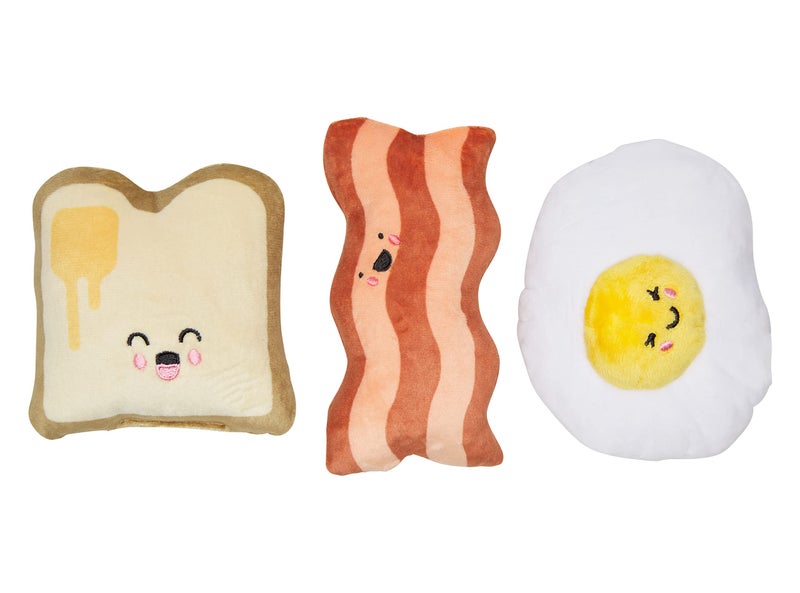 Pearhead Barkfast Dog Toys Set of 3 Plush Pet Squeaker Toys Breakfast Dog Toy Set Toast Bacon Egg Toy Set Must Have Pet Accessories for Pet Owners - Image 2