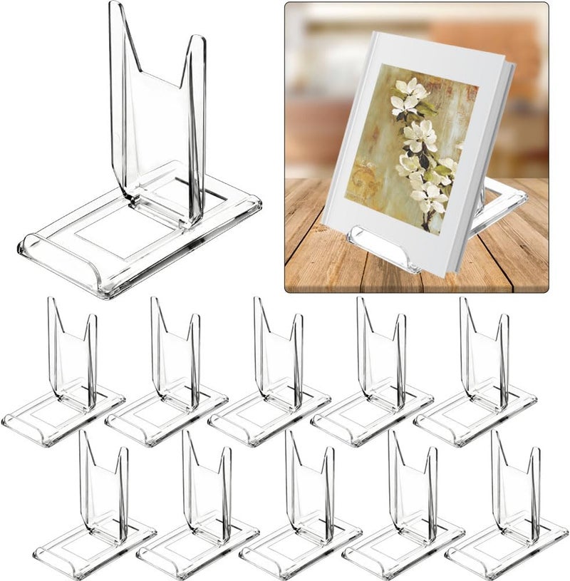 TERDEWE （10 Pack ）Acrylic Book Stand for Display Adjustable Clear Display Holder Easel Collector Stand for Home Office Back to School Comic Album CD Magazine Postcard Artworks (4.2 x 4.3 x 2.35 Inch) - Image 1