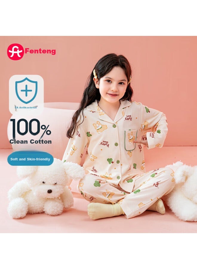 Fenton بيجامات أطفال، بيجامات مضادة للبكتيريا من القطن النقي للفتيات، ملابس نوم طويلة الأكمام كرتونية للأطفال الأكبر سناً، ملابس منزلية Q9Fj257930901 - Image 1
