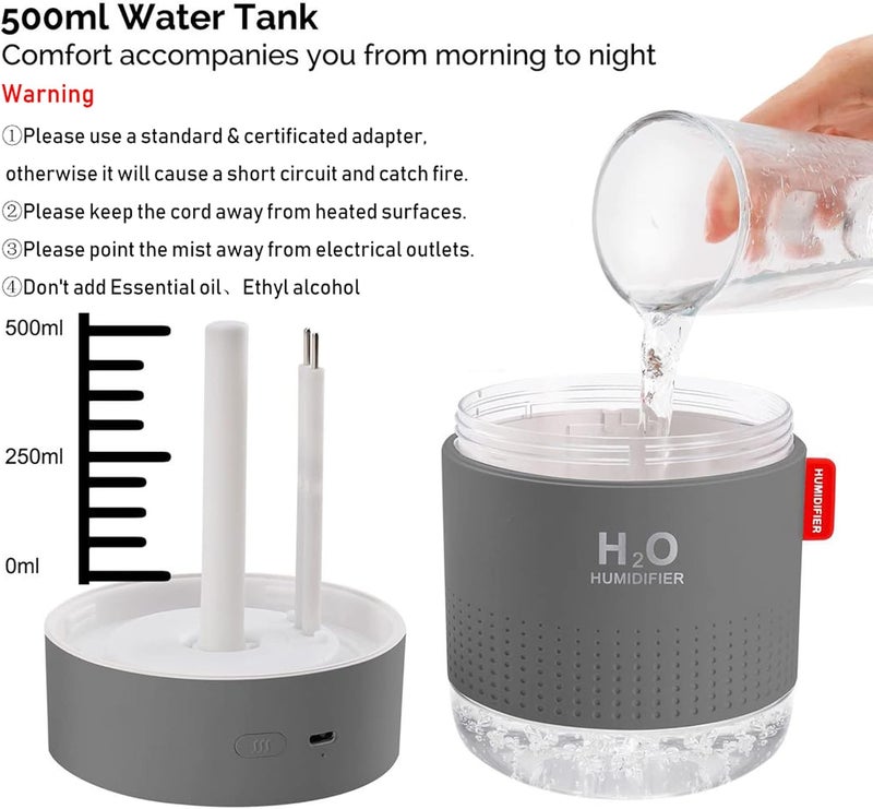MOVTIP Portable Mini Cool Mist Humidifier, 500ml USB Personal Desktop Humidifier for Baby Bedroom Travel Office Home, Auto Shut-Off, 2 Mist Modes, Super Quiet, Gray - Image 5