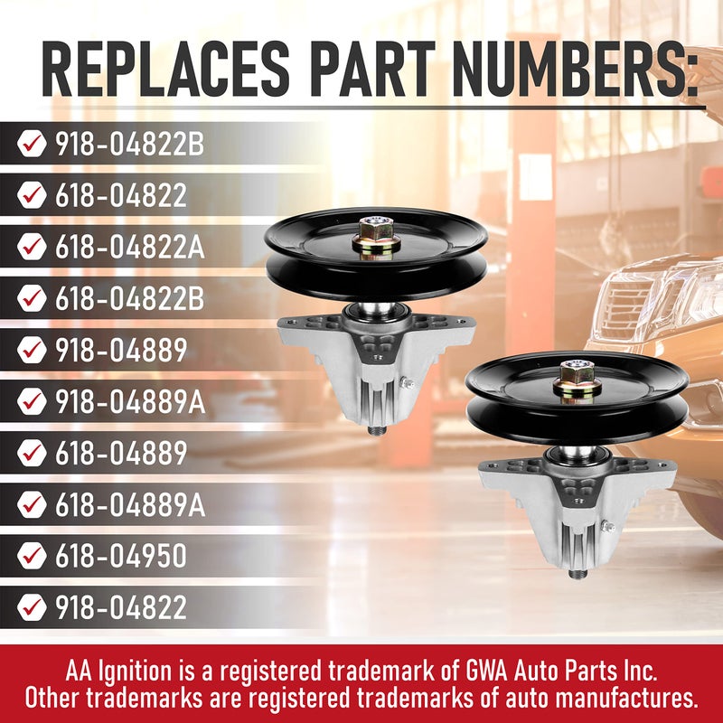 AA Ignition Replacement Lawn Mower Spindle Assembly with Pulley Set of 2 - Compatible with Cub Cadet, Troy-Bilt, MTD 42 Inch Deck - Replaces 918-04822B, 618-04822, 618-04822A, 618-04822B, 918-04889, 91804889A - Image 3