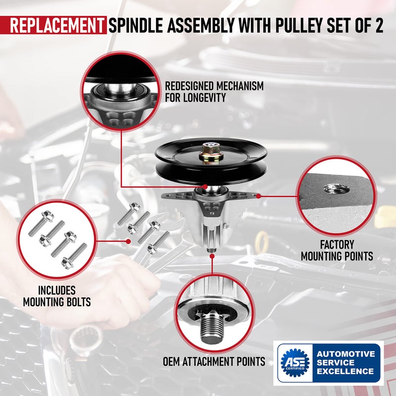 AA Ignition Replacement Lawn Mower Spindle Assembly with Pulley Set of 2 - Compatible with Cub Cadet, Troy-Bilt, MTD 42 Inch Deck - Replaces 918-04822B, 618-04822, 618-04822A, 618-04822B, 918-04889, 91804889A - Image 4