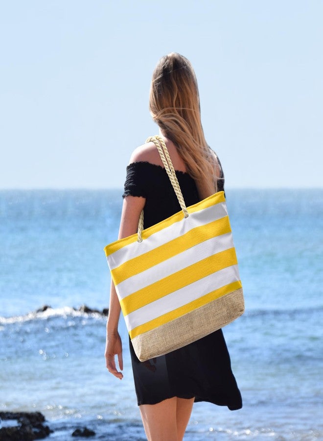 Becokan Beach Bags for Women Large Canvas Beach Tote Waterproof Sandproof Pool Swim Bag Travel Vacation Essentials, Yellow, Large - Image 2