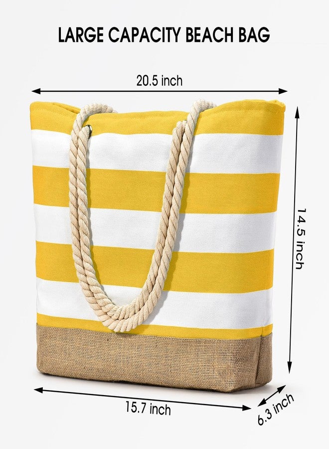 Becokan Beach Bags for Women Large Canvas Beach Tote Waterproof Sandproof Pool Swim Bag Travel Vacation Essentials, Yellow, Large - Image 5