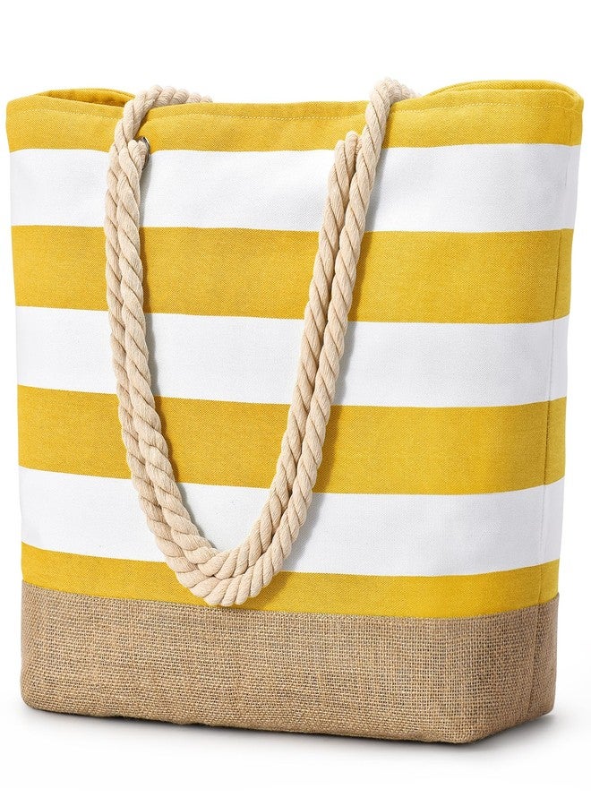 Becokan Beach Bags for Women Large Canvas Beach Tote Waterproof Sandproof Pool Swim Bag Travel Vacation Essentials, Yellow, Large - Image 1