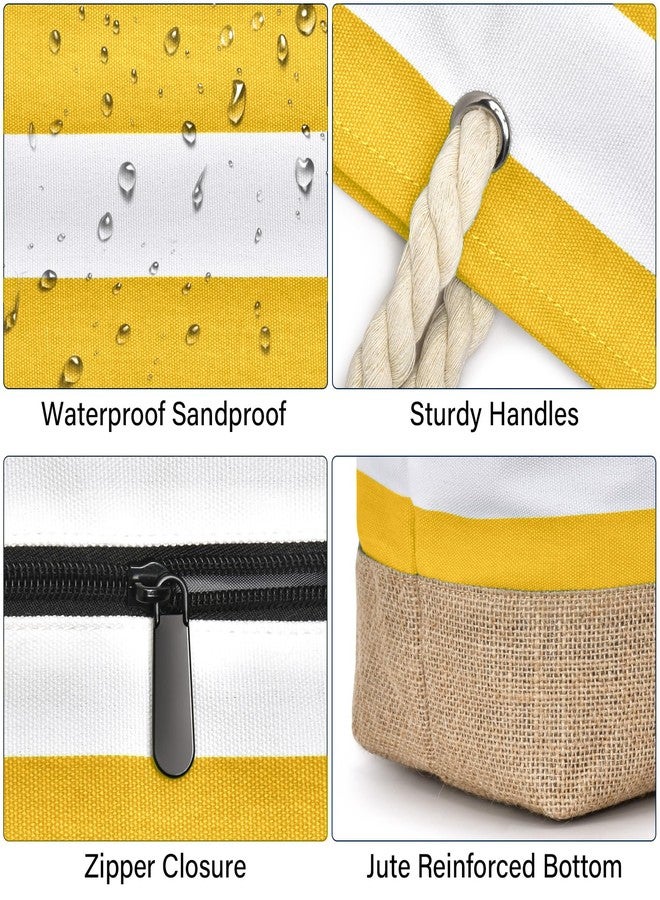 Becokan Beach Bags for Women Large Canvas Beach Tote Waterproof Sandproof Pool Swim Bag Travel Vacation Essentials, Yellow, Large - Image 4