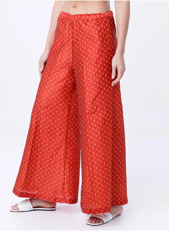 Vishudh Women Red Regular Fit Printed Parallel Pant by Styli